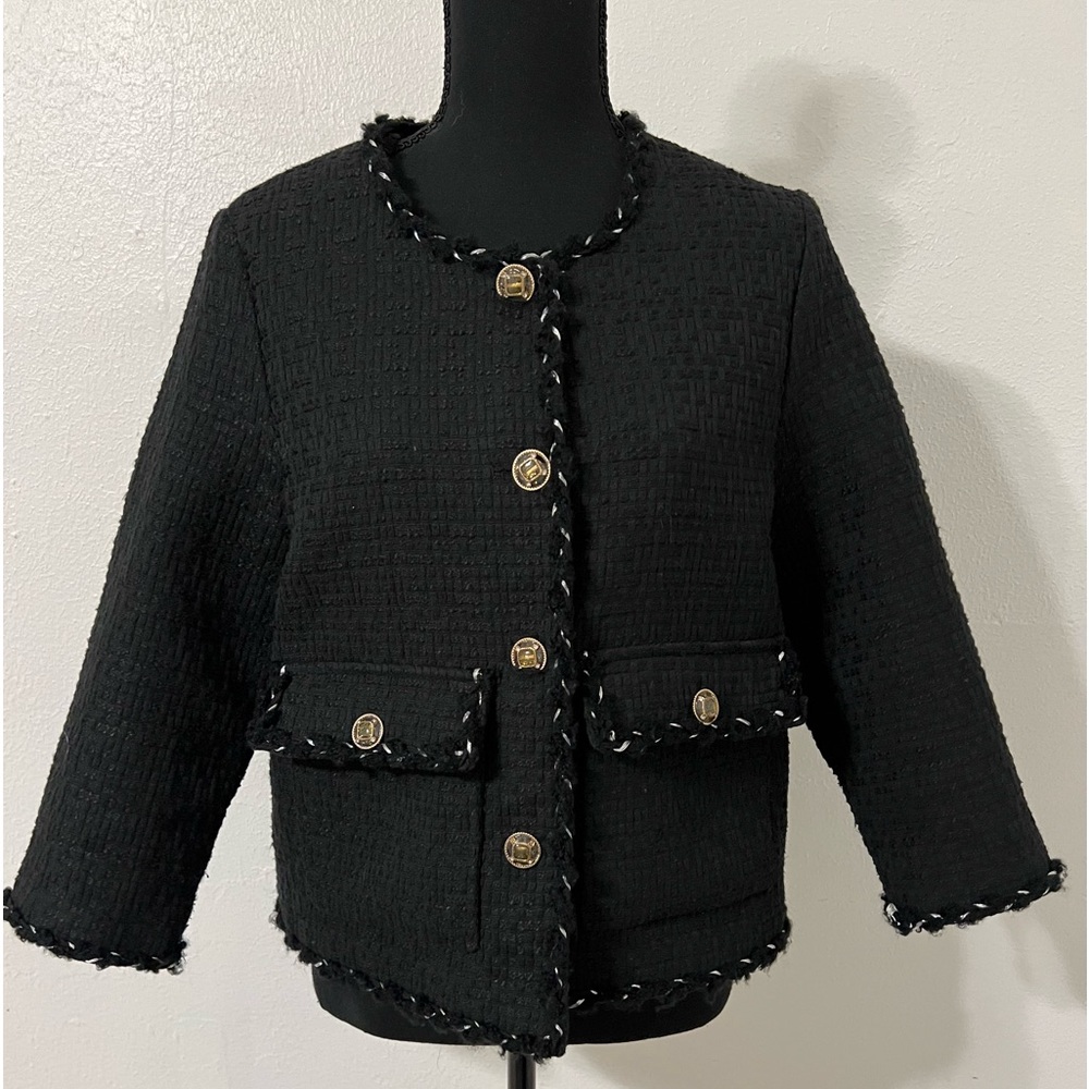 ASM ANNA Black Blazer Lined Charming Buttons in Front and Pockets Size M